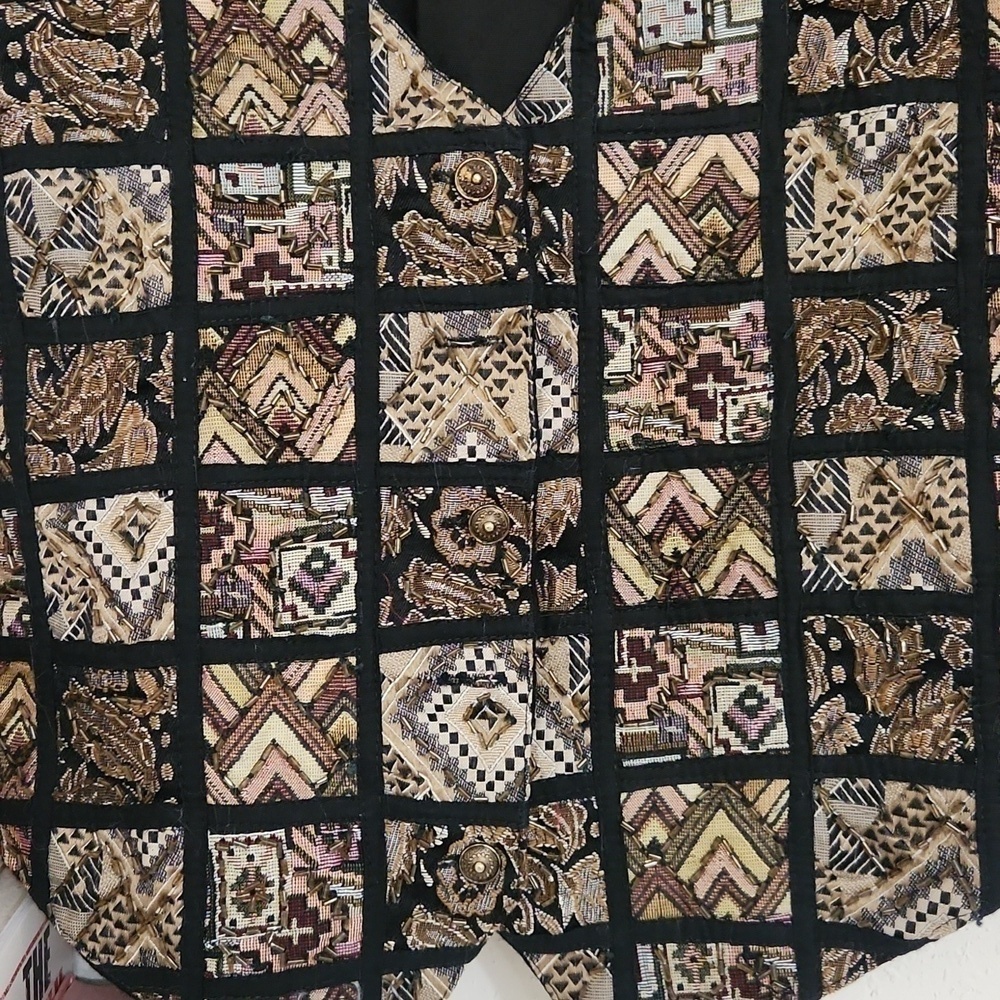 Vintage Beaded Vest Jane Ashley Size Large Retro Glam Maximalist Collegiate - Picture 3 of 9